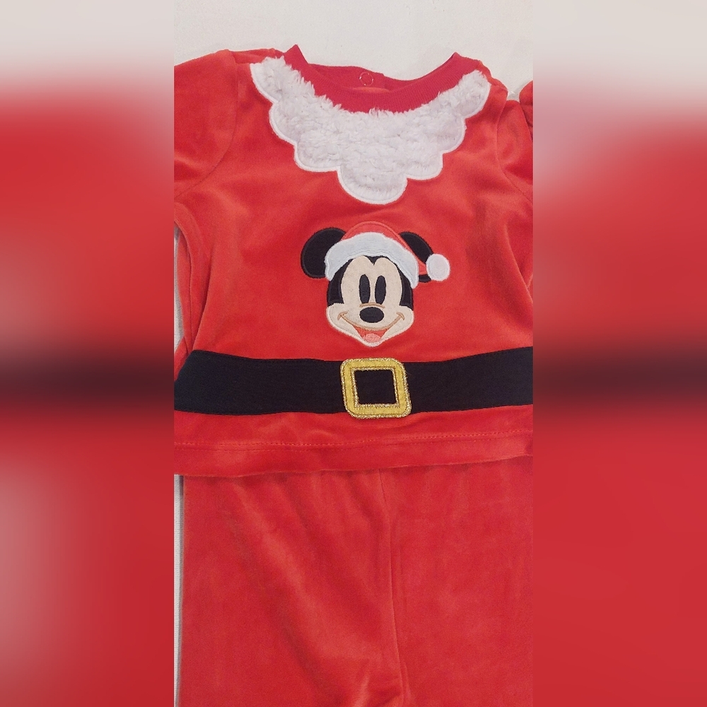 Disney Red Santa Mickey Kids Matching Set . 3/6M - Picture 2 of 7